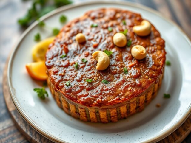 Hartige taart met kip en cashewnoten