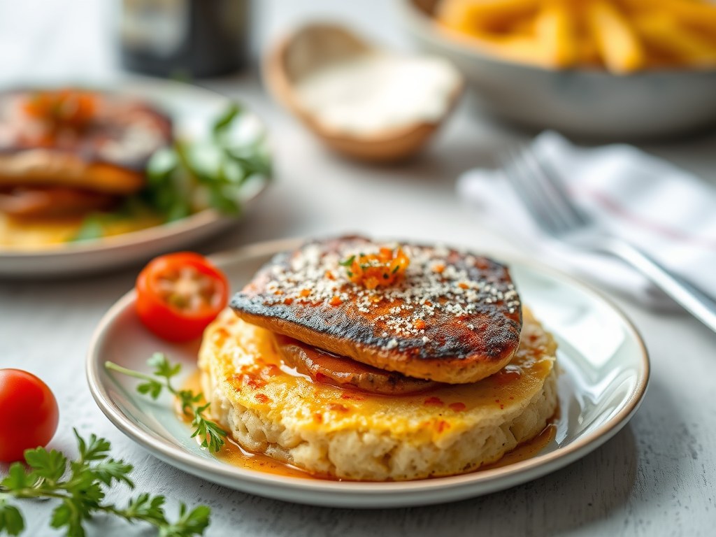 Hartige taart met tilapia en raapsteeltjes, AI-gegenereerde illustratie