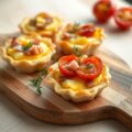 Hartige taartjes met geroosterde tomaten, ham en c