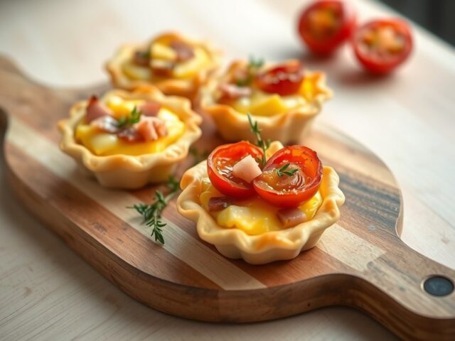 Hartige taartjes met geroosterde tomaten, ham en c