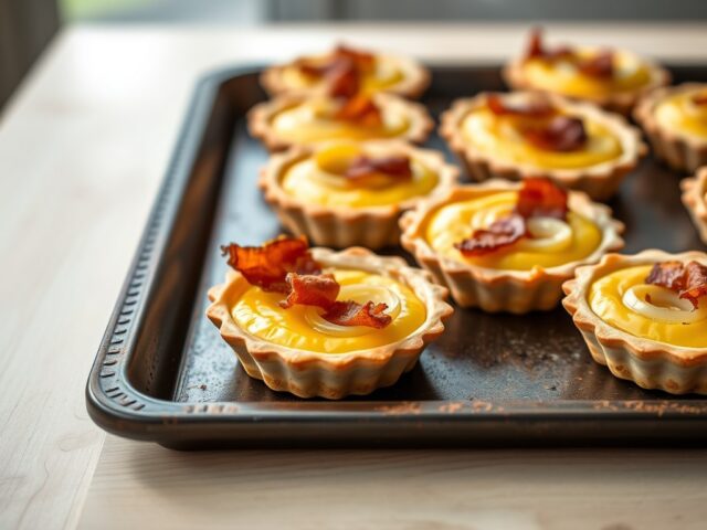 Hartige taartjes met prei, ei en bacon