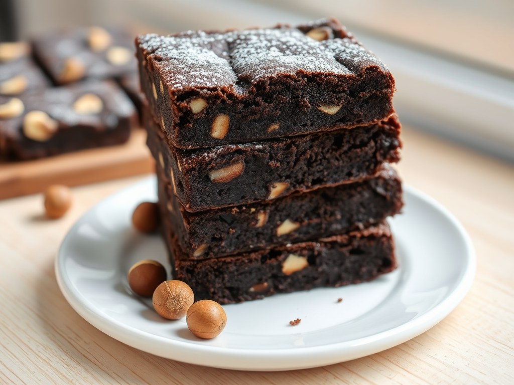 Hazelnoot-chocolade Brownies, AI-gegenereerde illustratie