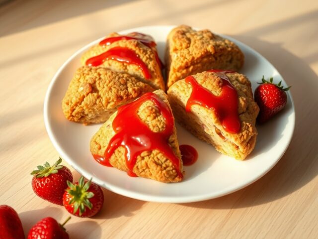 Hazelnootscones met aardbeiensaus