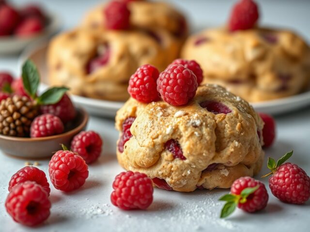 Hazelnootscones met frambozen