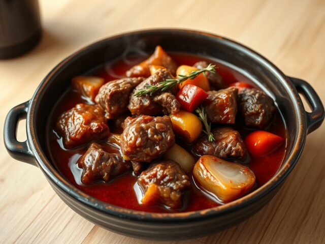 Hazenstoofpot met rode wijn en chorizo