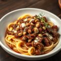Hazeragout met knoflooksaus en tagliatelle