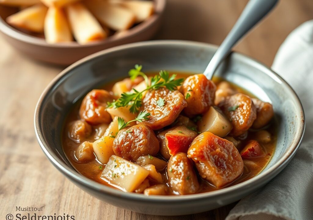 Heldere bouillon met flensjes, AI-gegenereerde illustratie