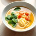 Heldere bouillon met omeletreepjes