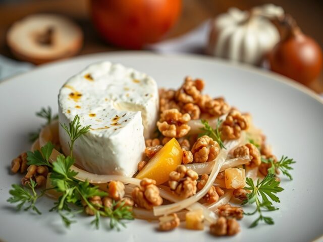 Herfstsalade met warme geitenkaas — AI-gegenereerde illustratie