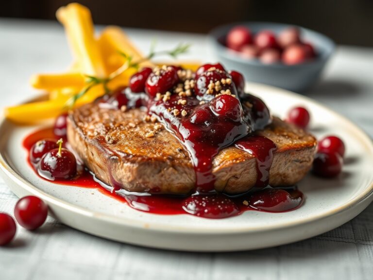 Hertenbiefstuk met cranberryportsaus