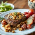 Hertengebraad met groentecrumble