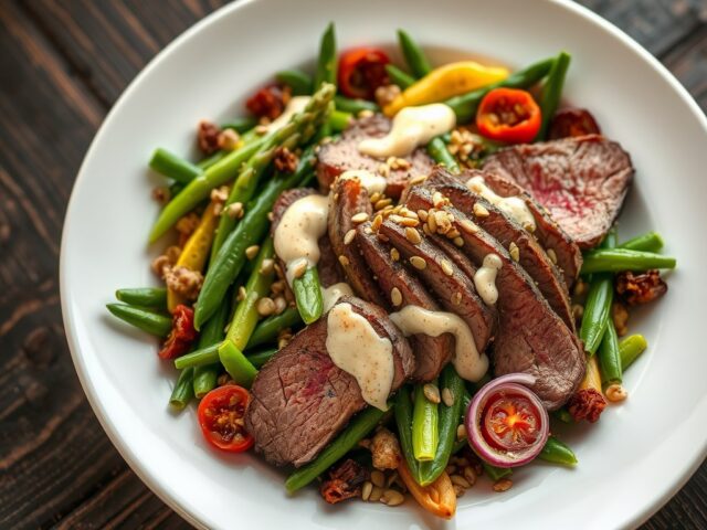 Hertensalade met roquefortdressing en geroosterde zonnebloempitten