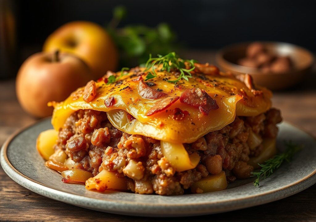 Hete bliksem ovenschotel, AI-gegenereerde illustratie