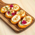 Hibiscus, brie en amandel crostini