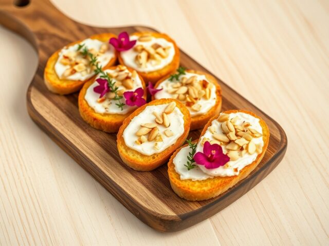 Hibiscus, brie en amandel crostini