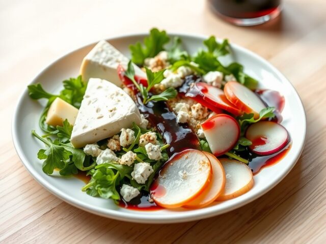 Hollandse kaassalade met peer en rode-portperensiroop