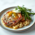 Honing- mosterdkarbonade met gepofte aardappel