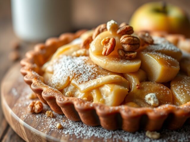 Honingkoek schotel met appelen en noten — AI-gegenereerde illustratie
