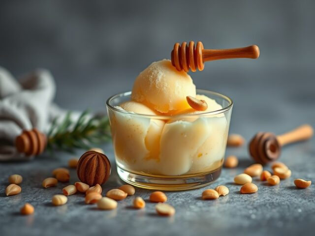 Honingsorbet met pijnboompitten
