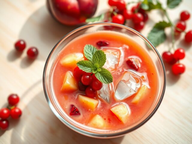 Hoogzomersoepje met nectarines en rode bessen