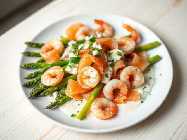 Hopscheuten met groene asperges en gerookte zalm