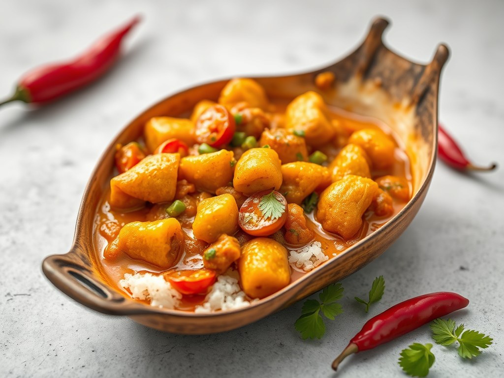 Hot curryvarkenshaas, AI-gegenereerde illustratie