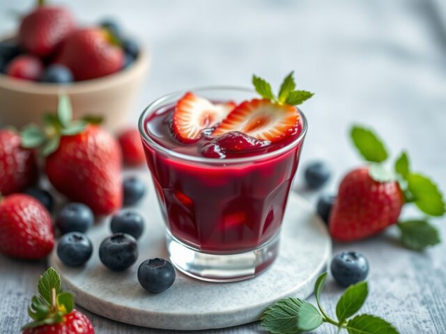 IJsje van cranberry, aardbeien en blauwe bessen — AI-gegenereerde illustratie