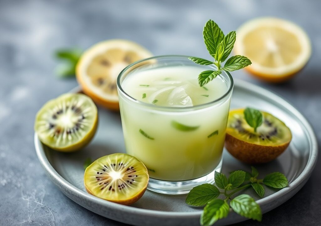 IJsje van kiwi met munt — AI-gegenereerde illustratie