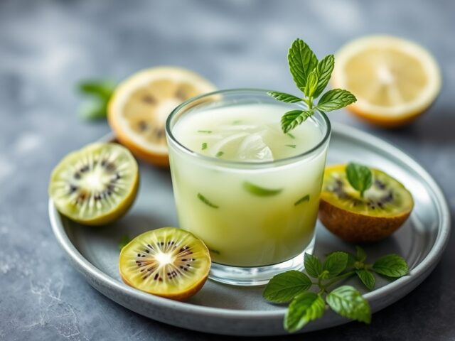 IJsje van kiwi met munt — AI-gegenereerde illustratie
