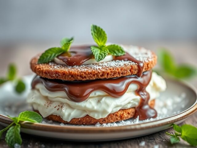 IJssandwich met chocolade – muntsaus