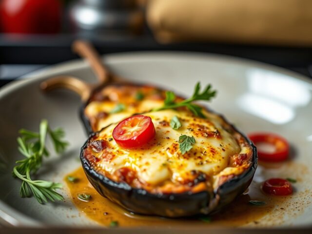 In de oven gebakken aubergines