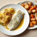 In de oven gegaarde tongscharfilet met gesmoorde savooikool