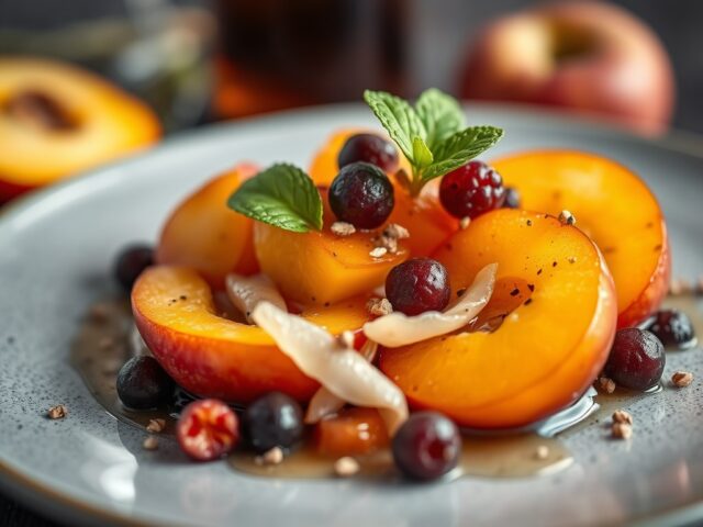 In wijn gemarineerde nectarines met zomerfruit