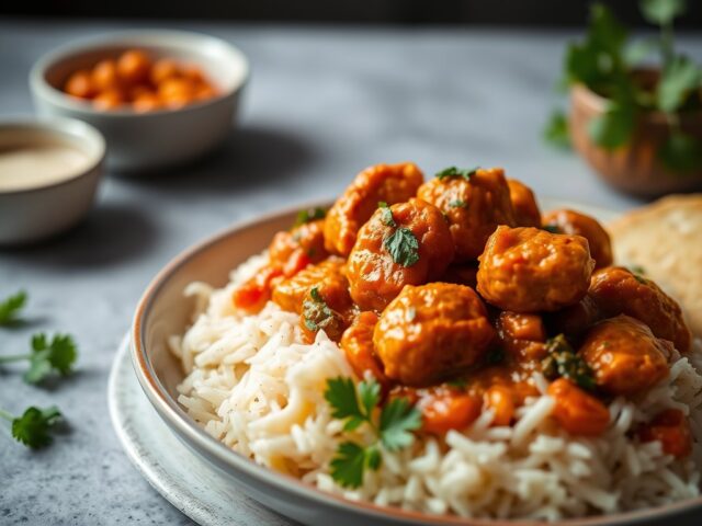 Indiase Tikka Masala met limoenboontjes — AI-gegenereerde illustratie