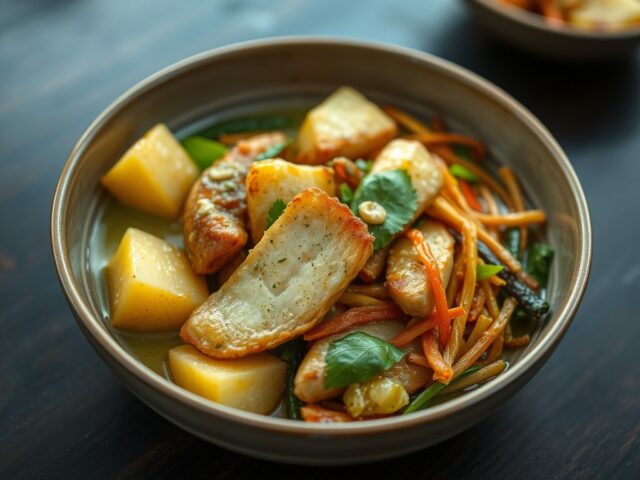 Indonesische filets met kokosroerbakschotel