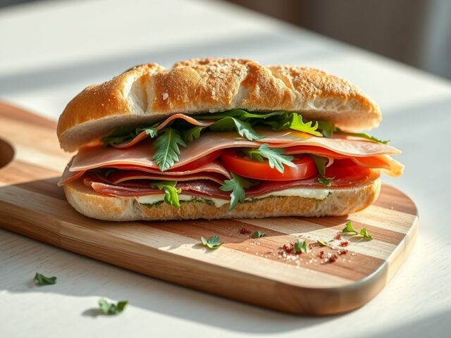 Italiaanse sandwich met Parmaham en rucola