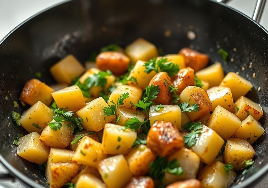 Jonge aardappel en peultjeswok — AI-gegenereerde illustratie
