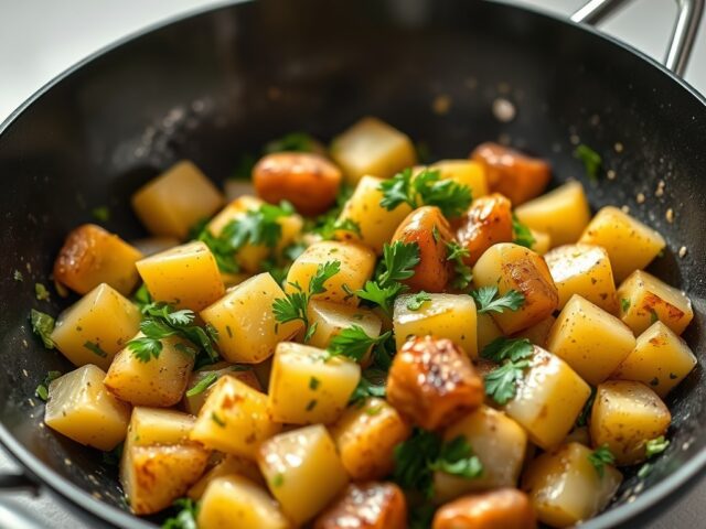 Jonge aardappel en peultjeswok — AI-gegenereerde illustratie