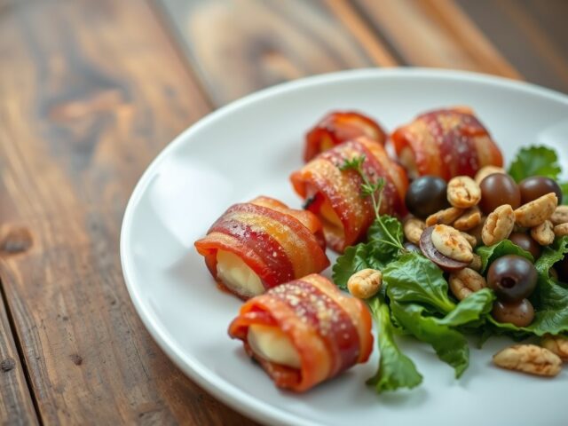 Kaas-baconpakketjes met olijvensalade