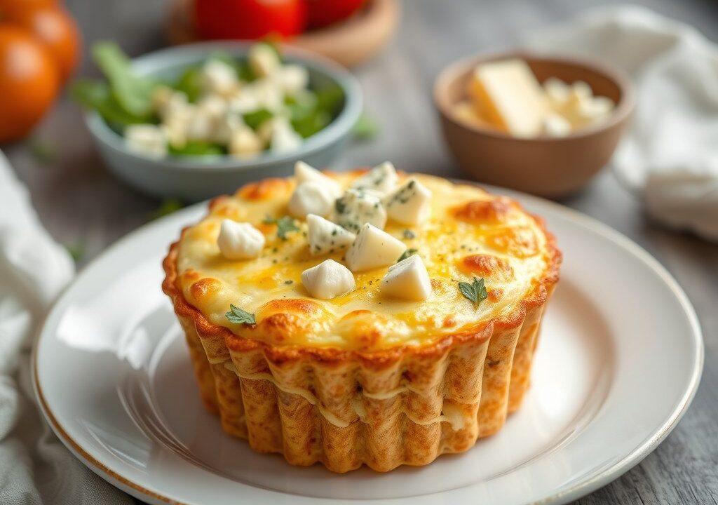 Kaassoufflé van Parmezaanse kaas en Gorgonzola, AI-gegenereerde illustratie