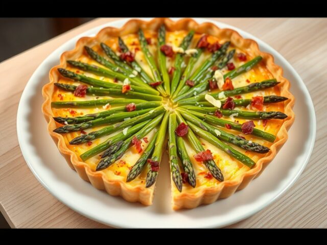 Kaastaart met groene asperges