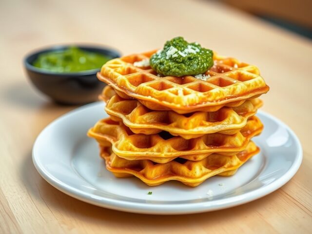 Kaaswafels met pesto van groene kruiden