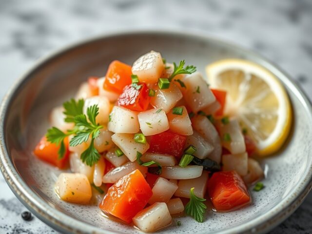 Kabeljauw Ceviche — AI-gegenereerde illustratie