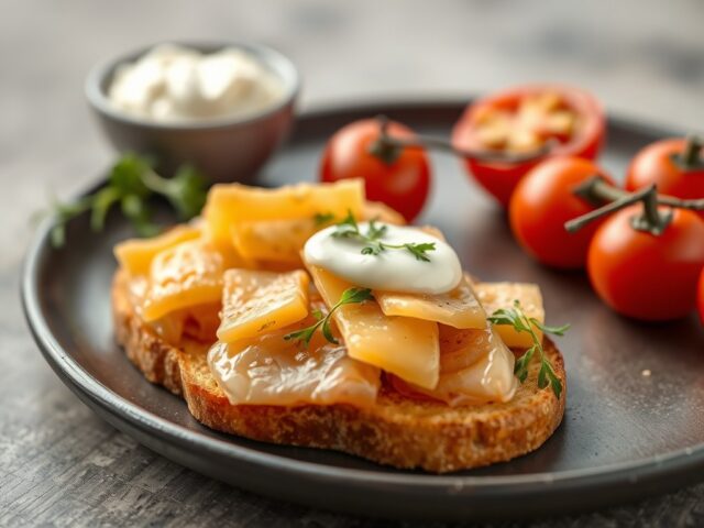 Kabeljauw met cheddar en tomaat — AI-gegenereerde illustratie