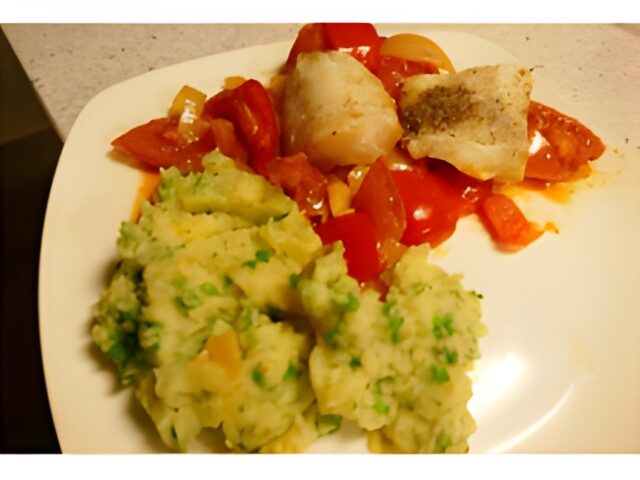 Kabeljauw met groente uit de oven en peterseliepuree