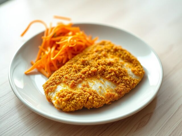 Kabeljauw met kerriepanade en wortelsalade