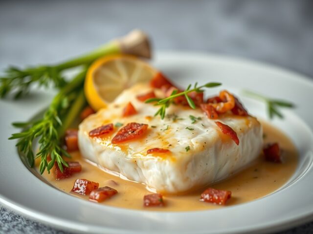 Kabeljauw met prei en pancetta