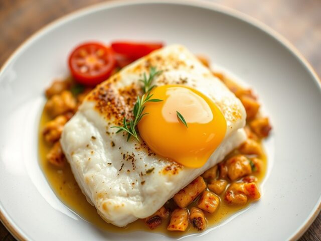 Kabeljauw met schubben van chorizo