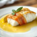 Kabeljauw met serranoham en saliejus