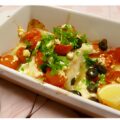 Kabeljauw uit de oven met cherrytomaatjes, feta en olijfringetjes